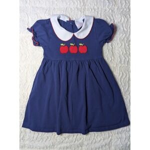 Stitchy Fish Girls Navy Apple Dress Peter Pan Collar
